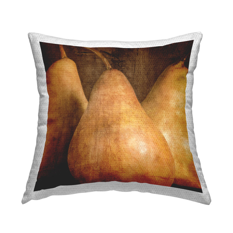 Coussin décoratif rustique à imprimé de poires rétro par Caroline Kelly