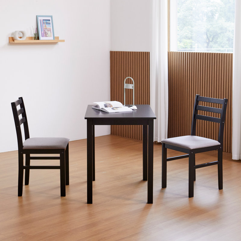 Venerica 3-Piece Modern Dining Table Set, Wooden Kitchen Table Chair Set For Two, Black