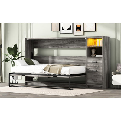Bed With Desk, Led , Dual Power/, Space - Saving In Guest/Study Room, Pine And Home Gym,