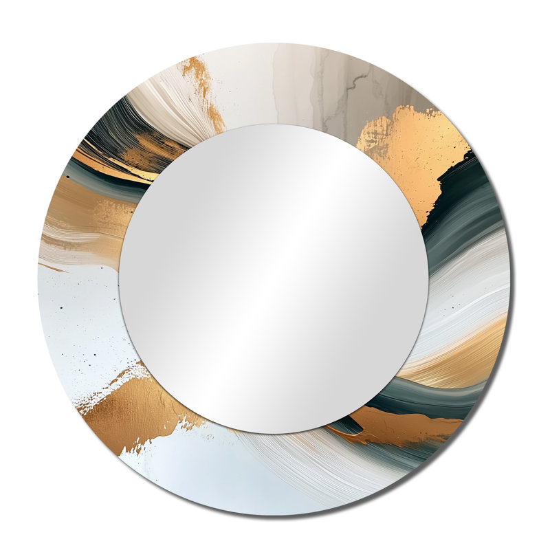 Silent Melody Of Golden Hard Edge Ink I - Hard Edge Painting Wall Mirror Art - Printed On Metal, 36" x 36"