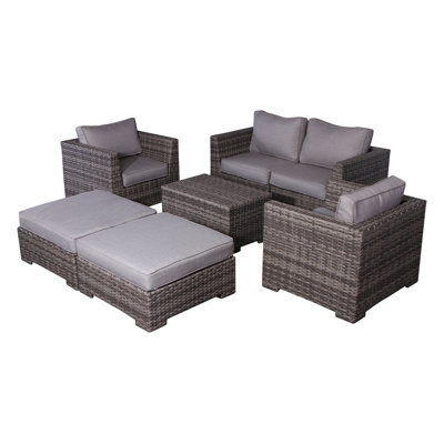 Ensemble de conversation pour 6 personnes avec coussins Carbary Wicker