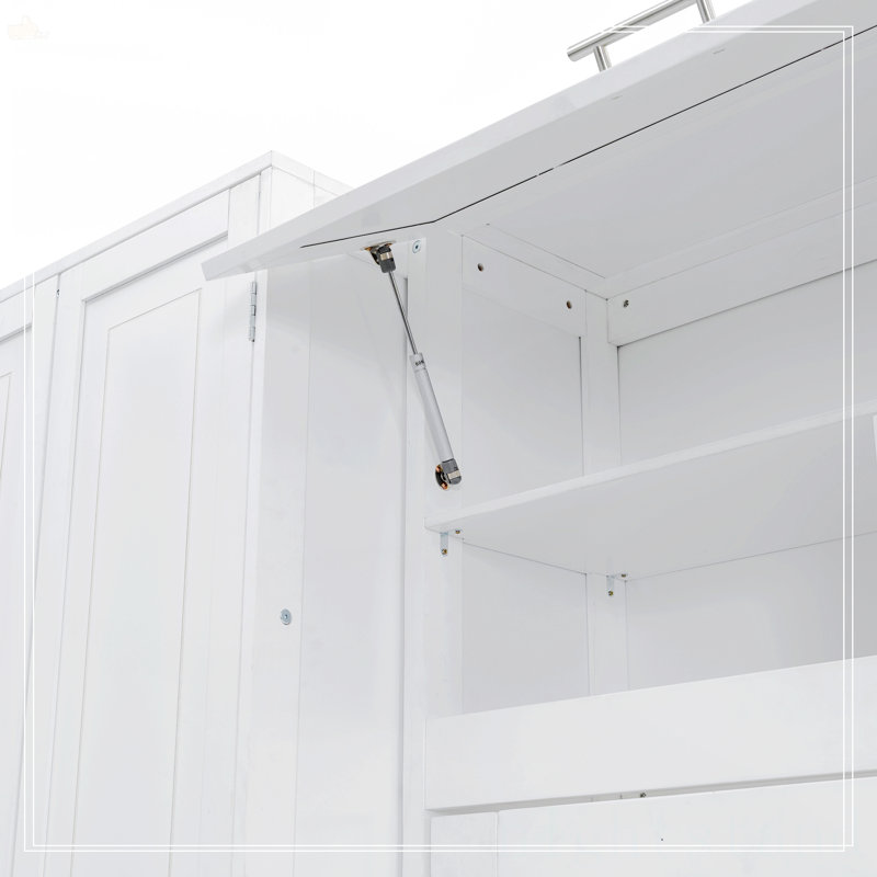 Queen Size Murphy Bed Wall Bed With Closet, Blanc