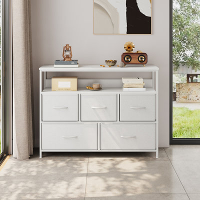 Multi-Function Steel-Wood 5-Drawer Storage Cabinet with Fabric Drawers, and Power Outlets