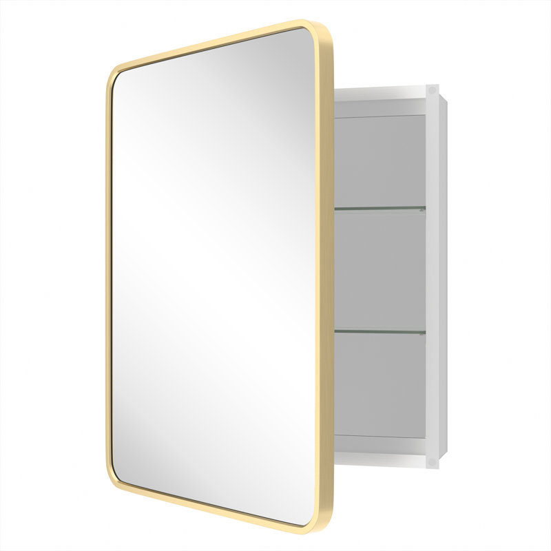 Anaahat Framed Medicine Cabinet Mirror Adjustable, Gold, 28" H x 22" W x 3.8" D
