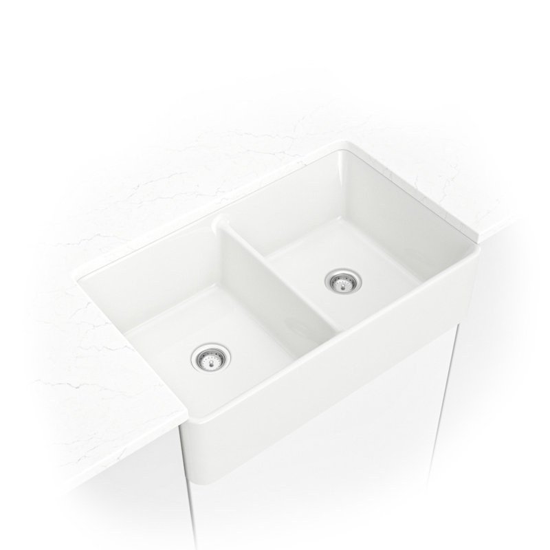 32 in. x 20 in. Fireclay Farmhouse Apron-Front Undermount 50/50 Double Bowl Kitchen Sink