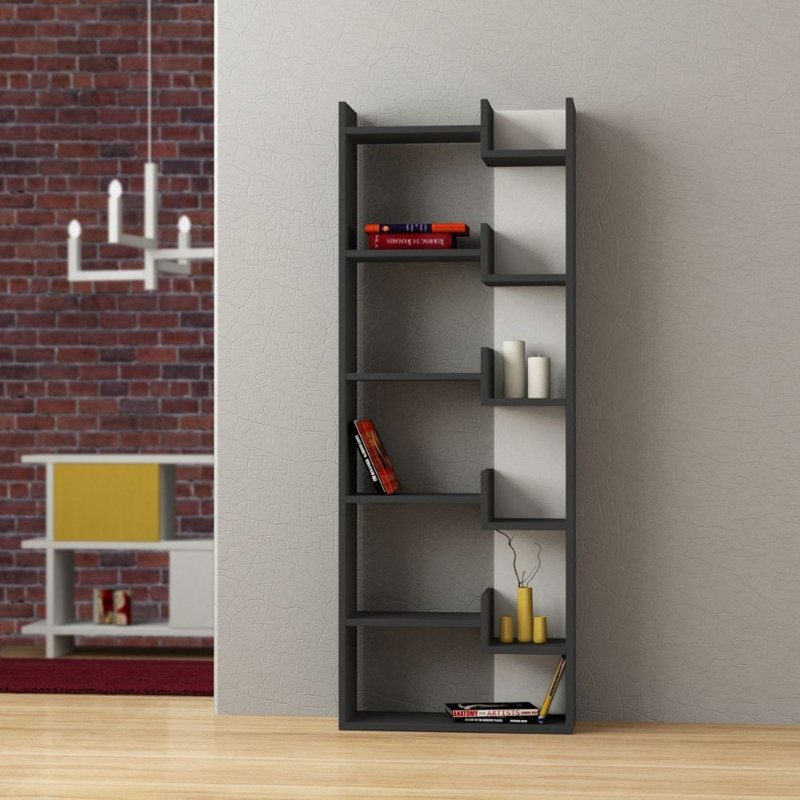 Kara 5-Tier Freestanding Bookcase for Home and Office Storage, 162cm H x 61cm W x 22cm D, Anthracite/White
