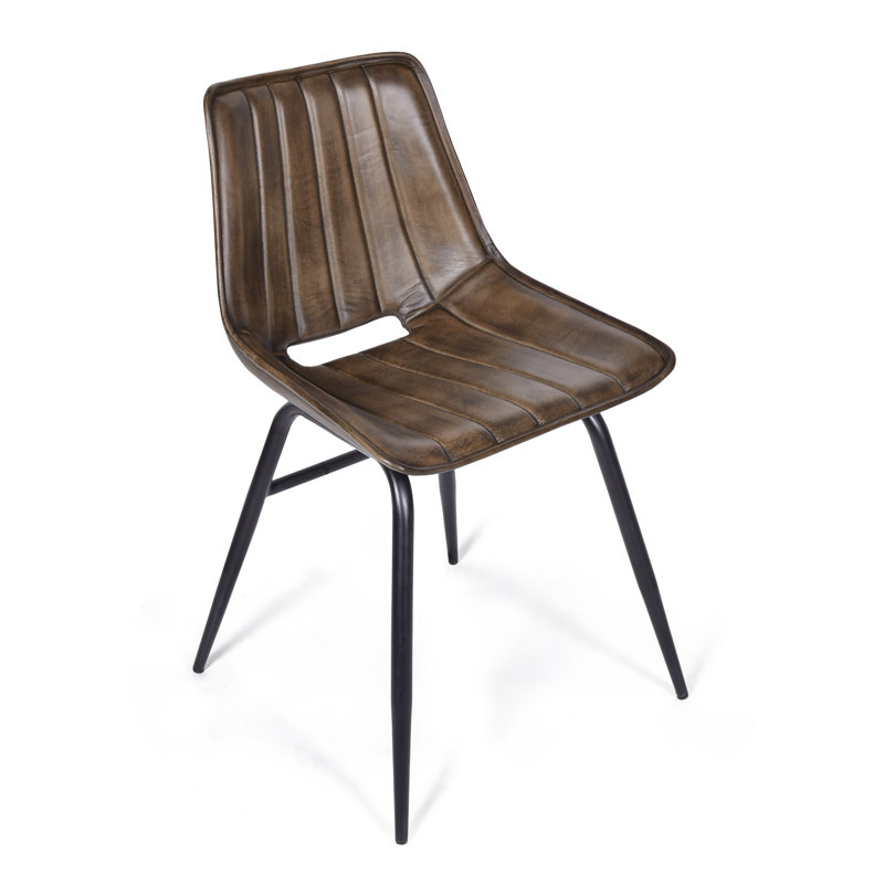 48cm H Genuine Leather Upholstered Dining Chair, Dark Brown