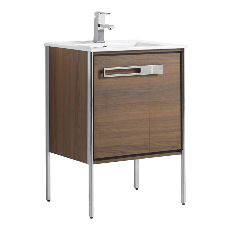 Meuble-lavabo simple 24 po, Chrome poli, Noyer ébène