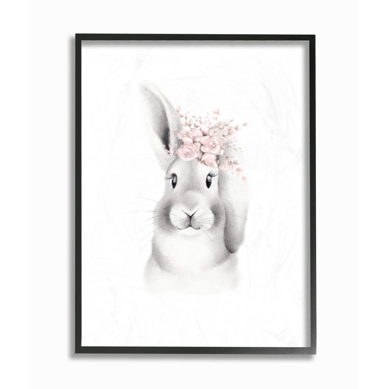 Gupton Fluffy Bunny Flowers Art, Giclée encadrée noir minuit, H 14 po x l 11 po x P 1,5 po