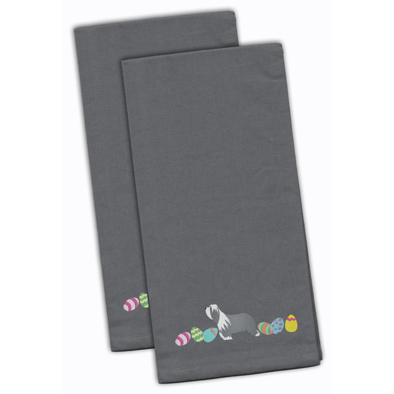 Serviette de cuisine à broderie barbu collie, Gris, H 28 po x l 19 po x P 0,1 po