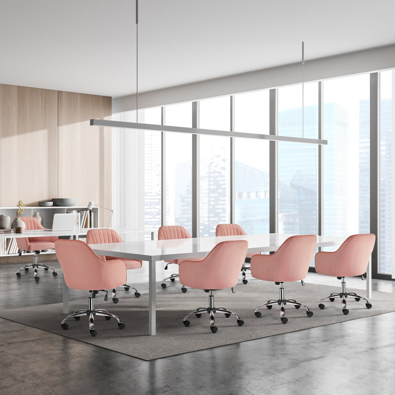 Jobin Modern Swivel Velvet Desk Chair with Armrest, Pink Velvet