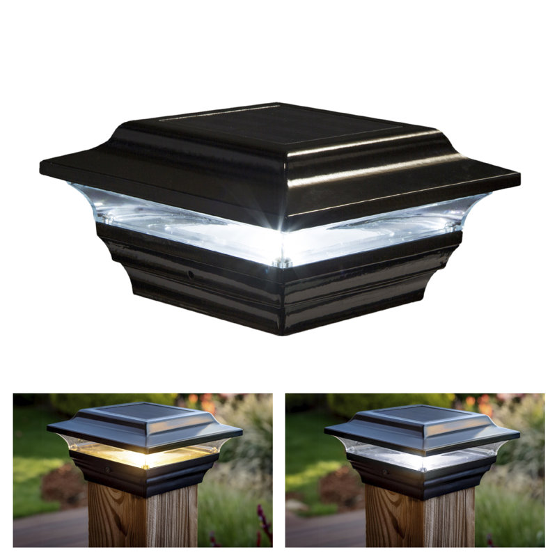 Imperial Solar Powered Integrated LED Aluminium 4 in. x 4 in. Fence Post Cap Light with Base Adapter Included, Black