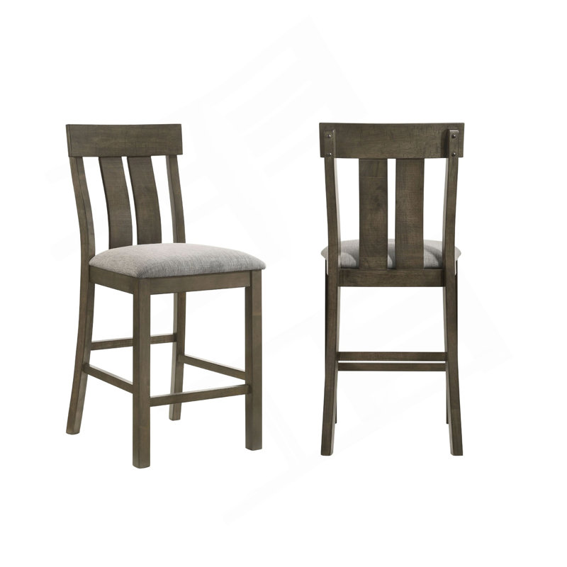 Ensemble de 2 chaises de salle à manger à hauteur de comptoir Omal, dossier à lattes brun, tissu gris