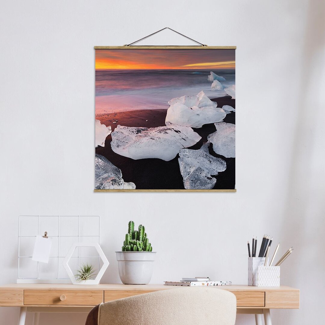 Stoffbild Mit Posterleisten - Eisbrocken Jökulsárlon Island - Quadrat 1:1