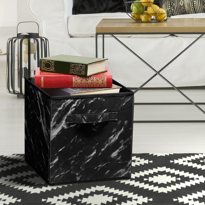 Sorbus 4 Pack 11" Foldable Fabric Storage Cube Bins with Handles in Marble Print, Black