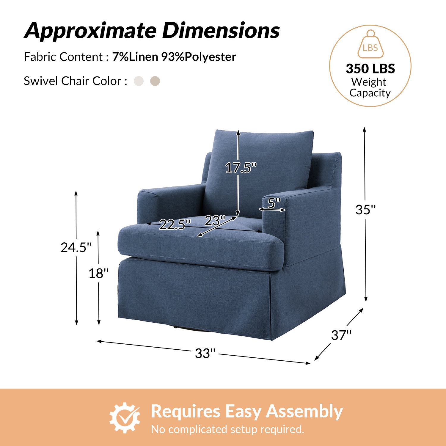 Lucie Swivel Armchair, Slate Blue