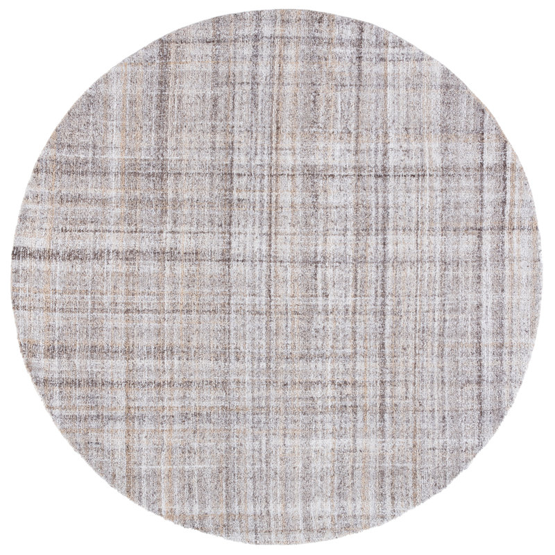Abstract 976 Hand Tufted Pet/Cotton Abstract Indoor Use Only Rug in Light Brown/Ivory, Round 6'
