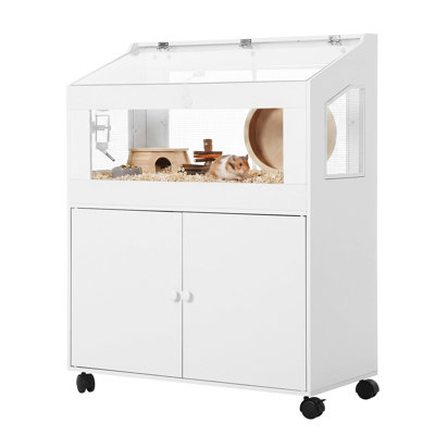 Cage en bois pour hamster avec panneaux en acrylique, grand refuge pour petits animaux avec 4 roulettes, maison facile à nettoyer pour les hamsters, les gerbes et les souris