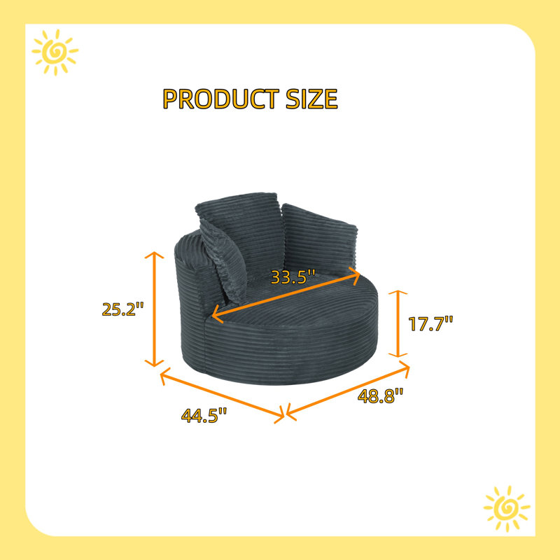 Fauteuil rond en velours côtelé à dossier doux, Gris