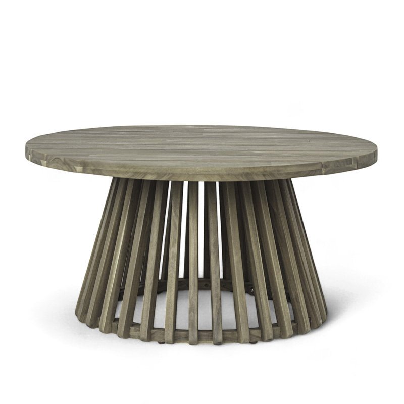 Table basse de patio d'extérieur en bois d'acacia, table basse ronde pour la cour arrière, pelouse, balcon, Gris