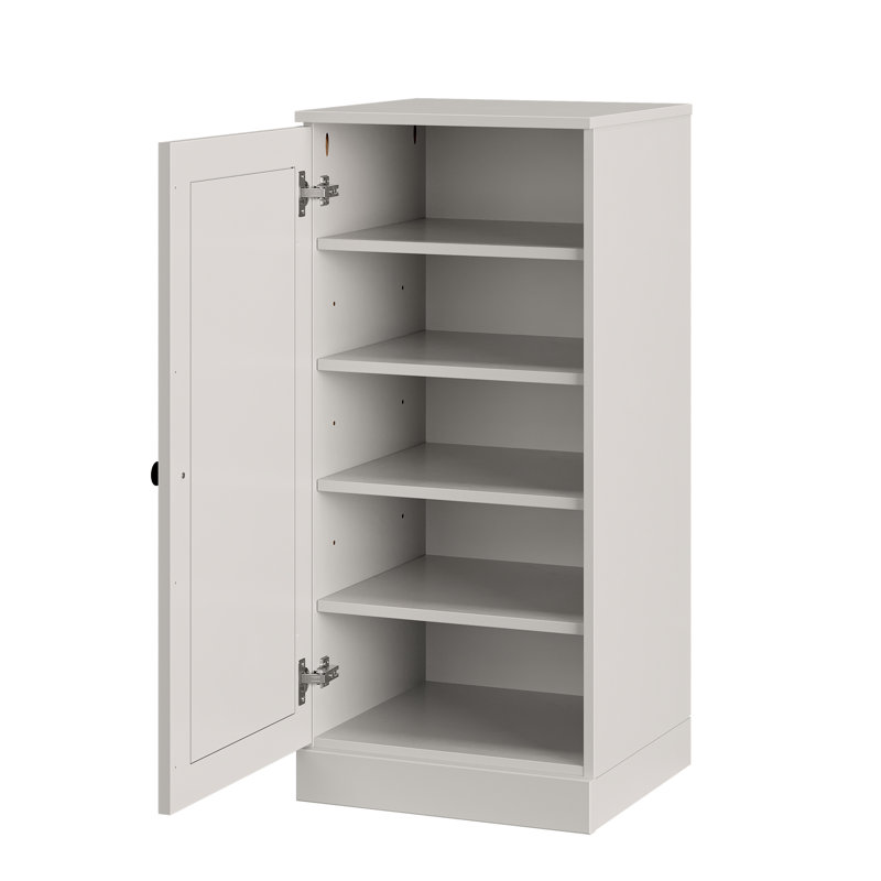 Armoire de rangement étroite à chaussures 100% en bois massif avec porte à panneau surélevé, tablettes réglables, rangement empilable peu encombrant, l 16,5 po x H 35,75 po