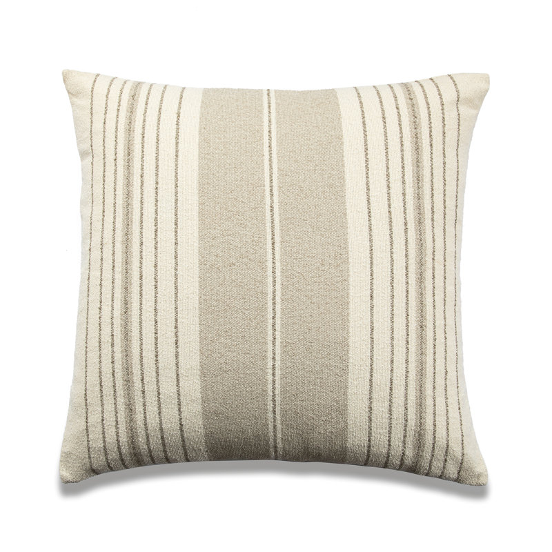 Housse de coussin carré en mélange de coton French Stripe, Grège