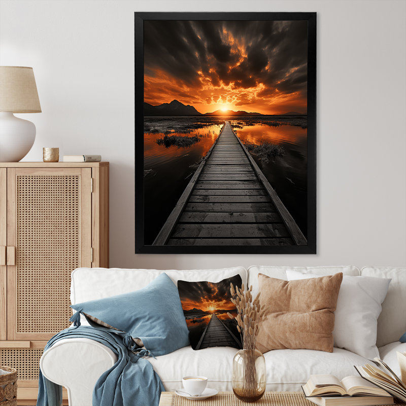 " Orange Sunrise Road ", Black Picture Framed, 12" W x 20" H