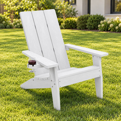 Fauteuil Adirondack d'extérieur surdimensionné Harlean, résistant aux intempéries, avec porte-gobelet rétractable, fauteuil de patio moderne en plastique/résine, fauteuil de foyer pour patio, cour arrière, terrasse, jardin, bord de piscine, capacité de poids de 450 lb (blanc)