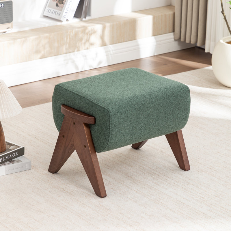 Chenice Upholstered Solid Wood Leg Ottoman, Green