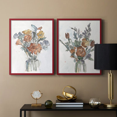 Arrangement floral aquarelle I - impression encadrée de qualité supérieure - prête à être accrochée - aucun clou requis - aucun clou requis