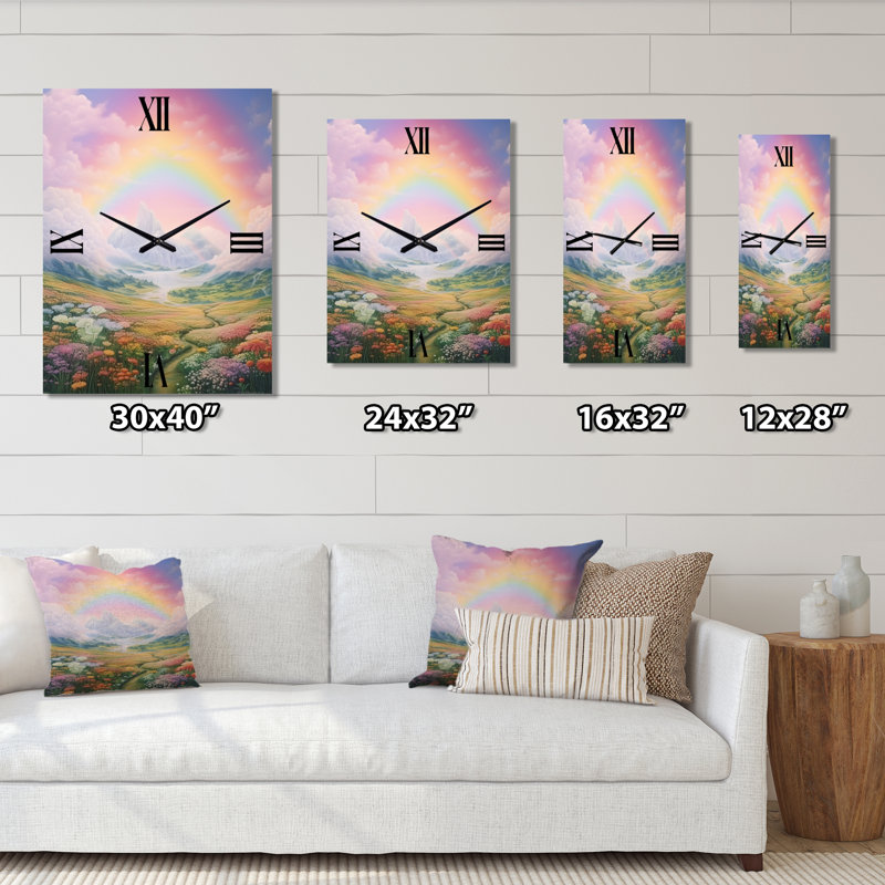 Glorious Rainbows In Paradise Valley I - Horloge murale moderne, Moyen
