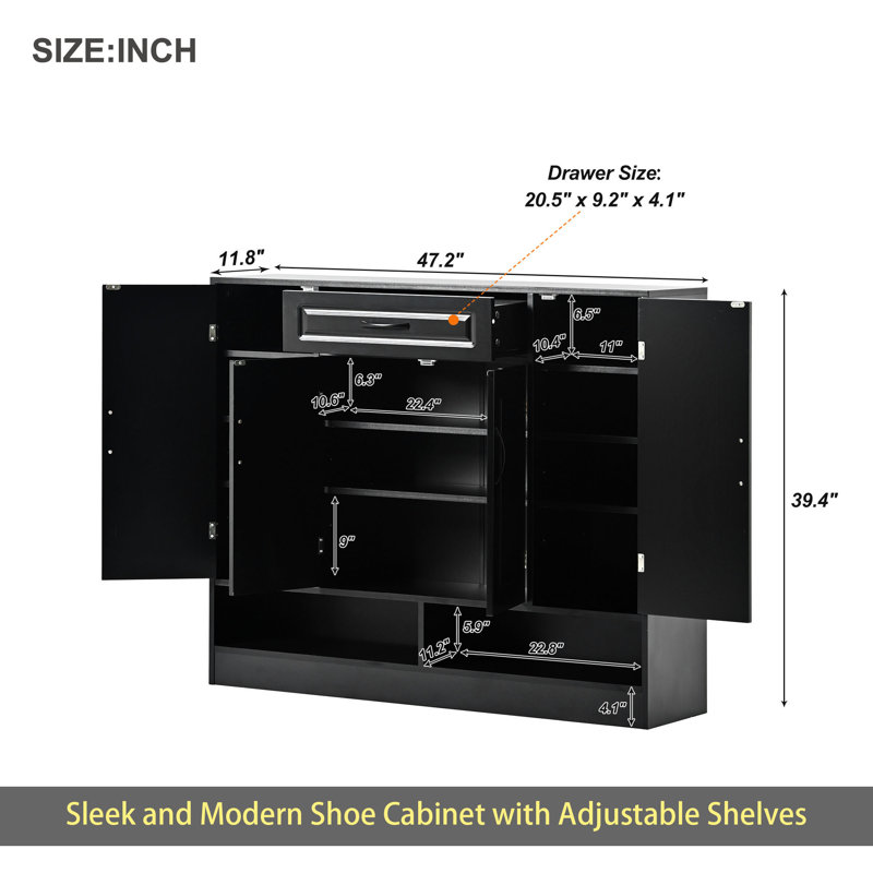 Meuble à chaussures élégant et moderne avec tablettes réglables, rangement pour chaussures minimaliste avec surface supérieure robuste, panneau latéral de conception compacte pour diverses tailles d'articles
