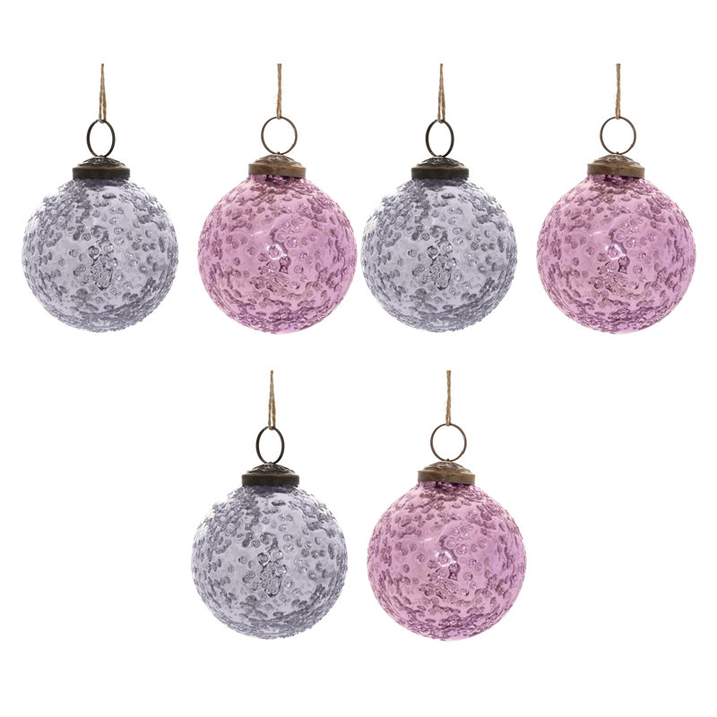 Ornement boule en verre patiné (ensemble de 6), Mauve
