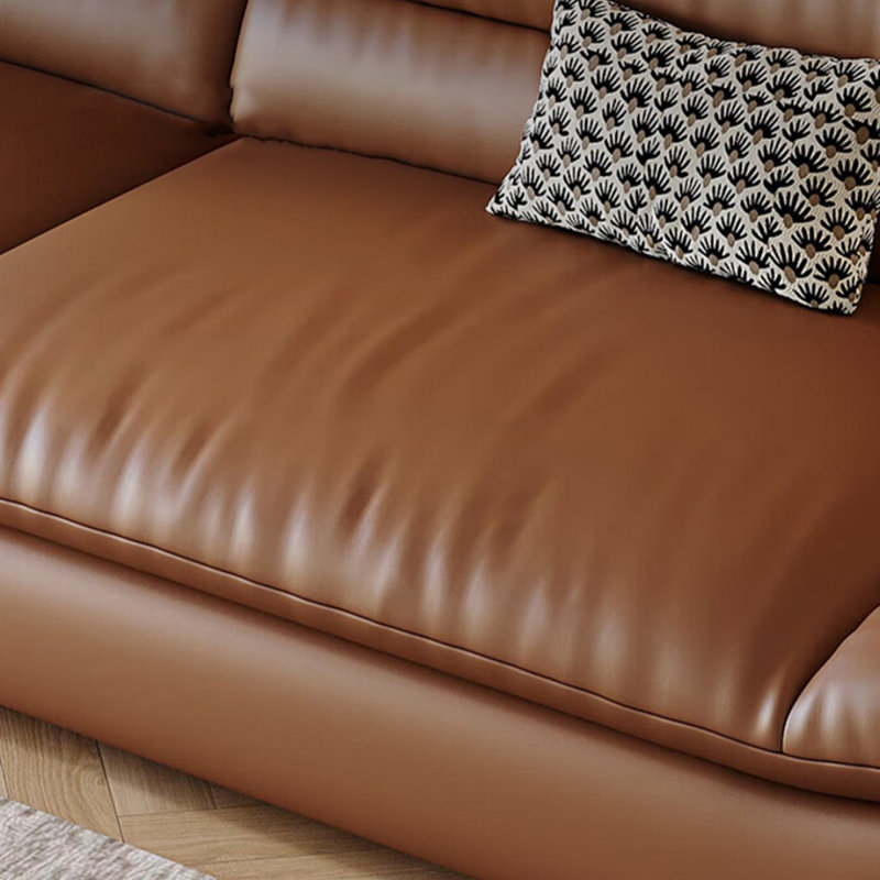 Canapé modulaire brun en cuir véritable, H 32,68 po x l 86,61 po x P 37,40 po