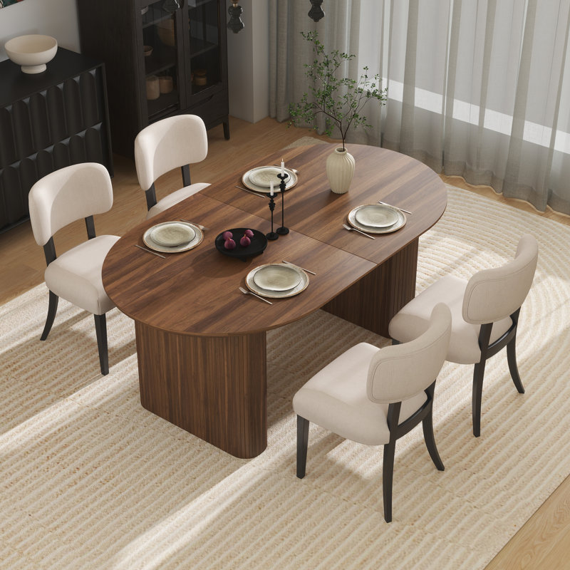 Modern Farmhouse 59.06" to 90.55" Wood Extendable Dining Table Set For Dining Room Kitchen, 5 Pieces: Table, 4 Chairs, Oak