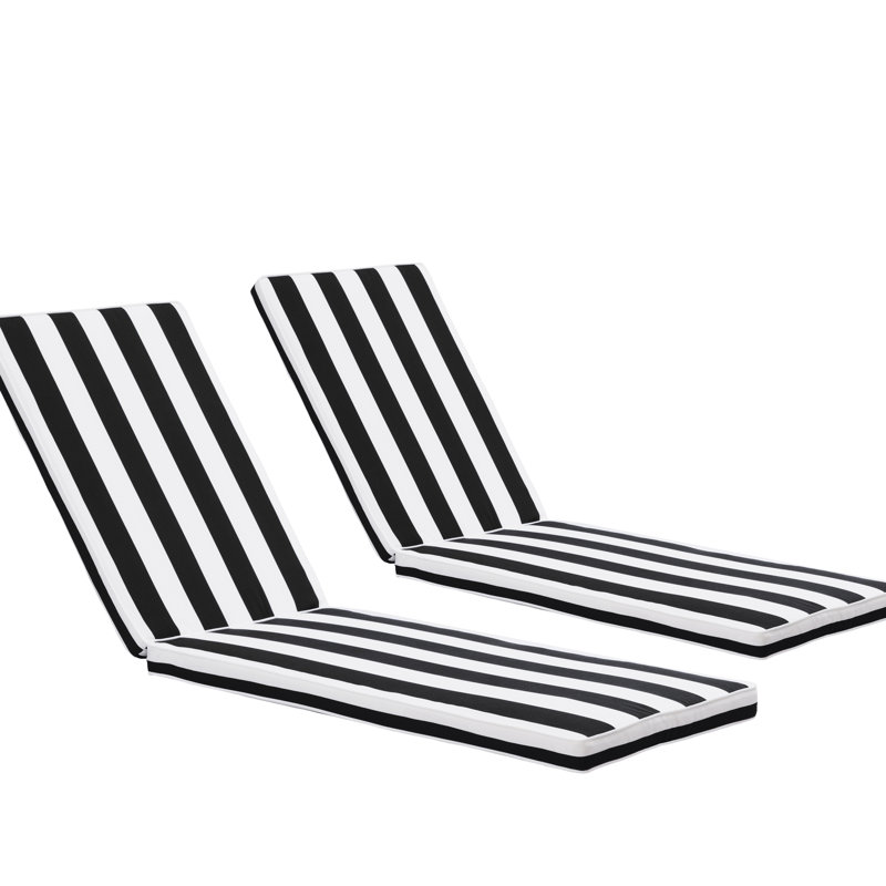 2Pcs Chaise Lounge Cushion , High , & Fade , Removable Zippered Case, Sponge Fill, Versatile Straps Outdoor Fine Material, Cover, Strong High Resilience Sponge, Adjustable Straps, Black White Stripes
