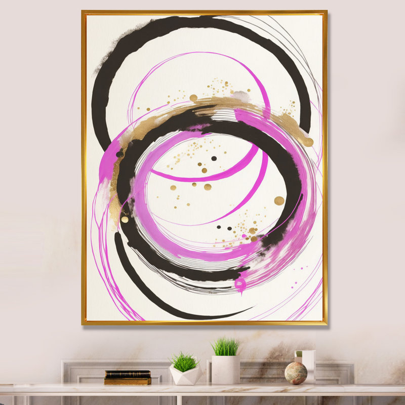 Art liquide rose et rose - peinture sur toile, H 40 po x l 30 po x P 1,5 po, Toile avec cadre flottant or