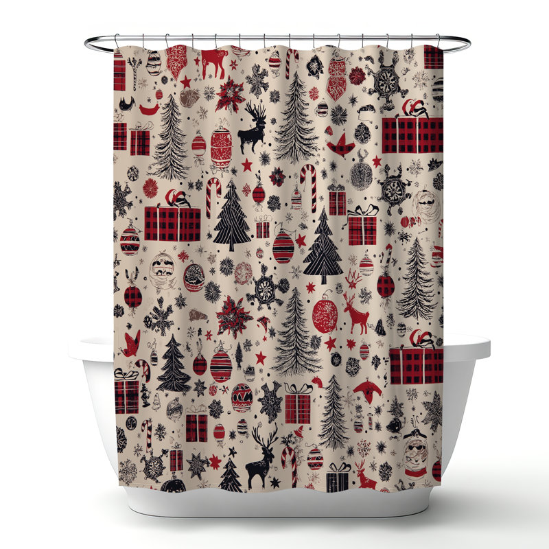 Christmas Gift Pattern White Shower Curtain for Home – Polyester Shower Curtain, Dye Sublimation Print, 71" W × 74" L