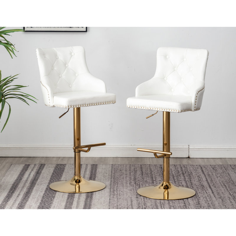 Ardella Swivel Upholstered Adjustable Height Counter Stool, White Faux Leather