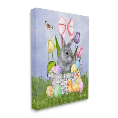 Pastel Bunny Rabbit Basket Easter Egg Baby Chicks by Sheri Hart - Graphic Art
