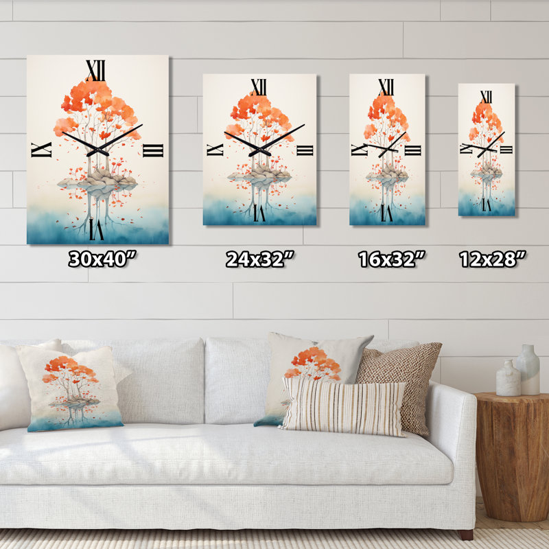 Single Tree Impression Minimal Watercolor - Landscape Trees Wall Clock, Extra Large