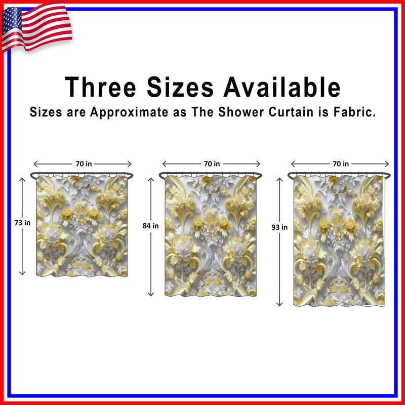 Rideaux de douche complexes à motif floral jaune extra long, L 70 po x H 93 po
