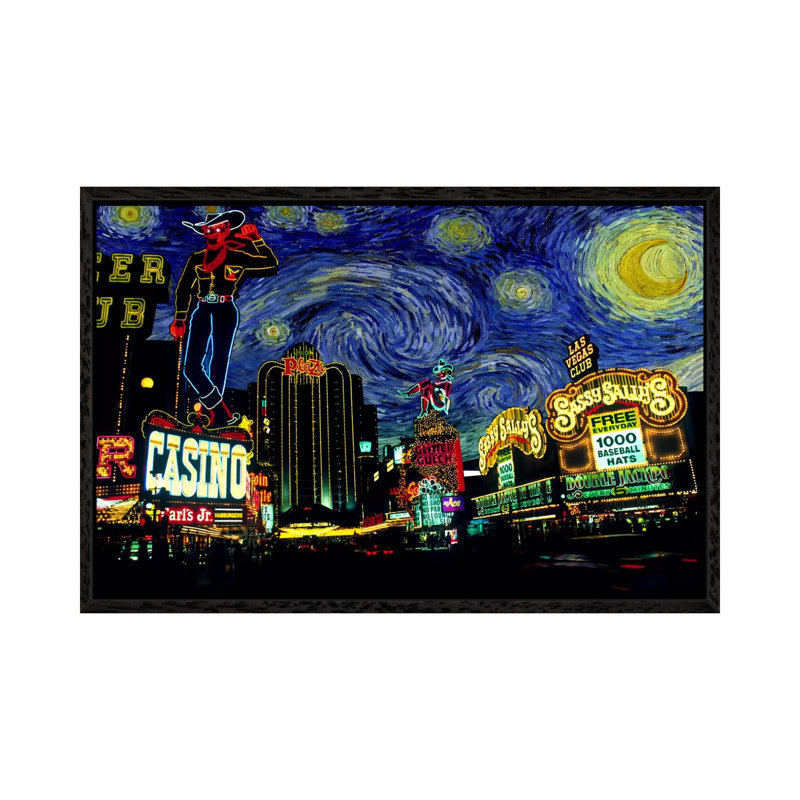 Las Vegas, Nevada Starry Night Skyline 1 Piece Wall Art on Canvas, 66.04 cm H x 45.72 cm W, Black Framed