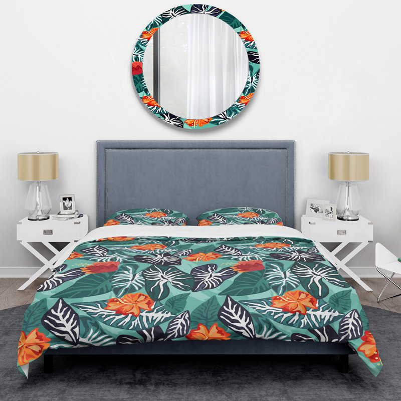 Feuilles tropicales vertes - Ensemble de housse de couette floral - Polyester en microfibre