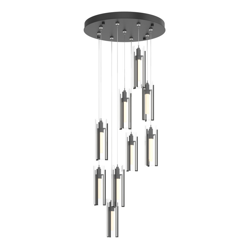 Luminaire suspendu cylindrique 9 lumières Exos, 13" - 130", Transparent, Noir