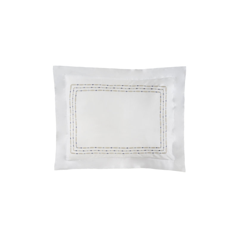 Sole Embroidery By DEA Sateen Sham, White/Ice Blue, Standard Sham