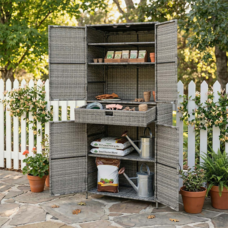 Armoire de rangement extérieure pour l'organisation de la piscine et du jardin, Gris