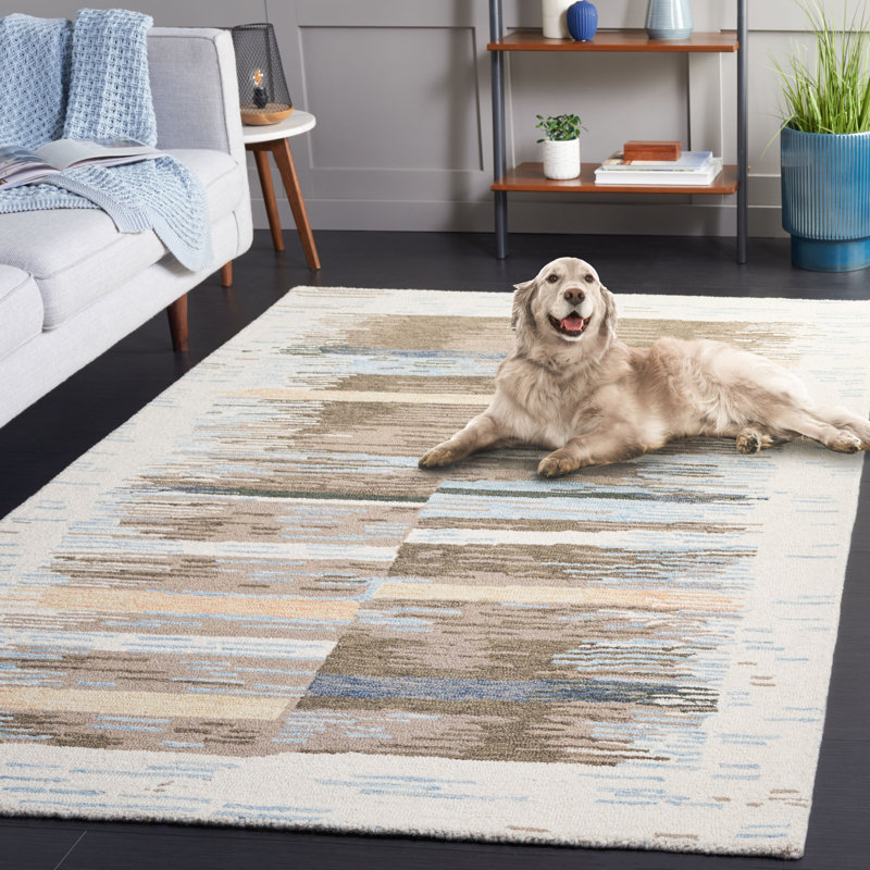 Tapis bleu / brun en laine et coton touffeté à la main Aninda, Rectangle 4 pi x 6 pi