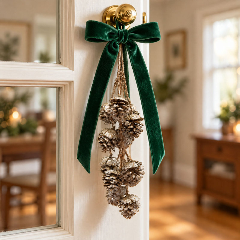 Hanging Plastic Pinecone Bunch With Glitter