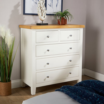 Easton Fully Assembled Painted Solid Wood with Oak Veneer 5 Drawer Chest Storage Unit